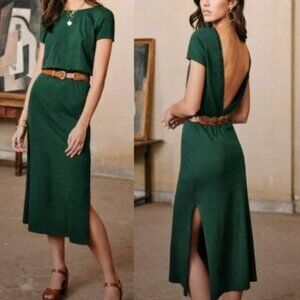 green emerald velvet dress Lucille Tulle Midi Dress-Emerald Night